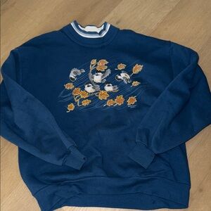 Vintage morning sun crew neck size large blue collared birds leaves grandma fall